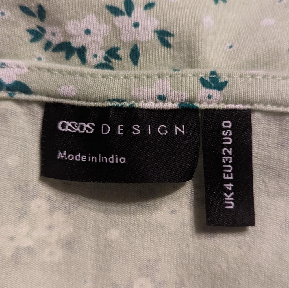 ASOS Square Neck Puff Sleeve Top in Green and White, Size 0 - Picture 5 of 7
